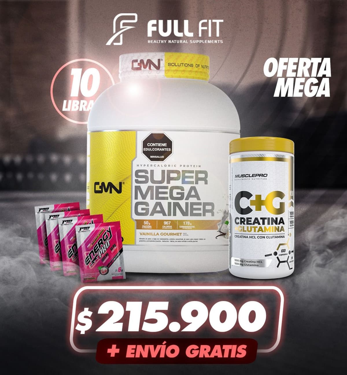 SUPER MEGA GAINER 10 LB CREATINA MP Y 4 ENERGYS