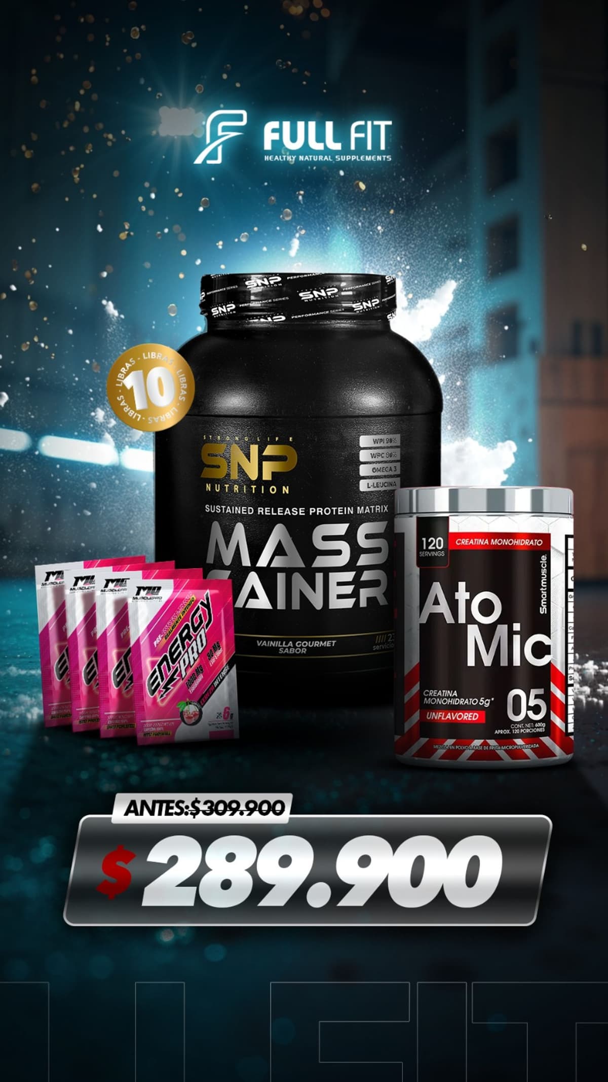 MASS GAINER 10 LB CREATINA ATOMIC HCL Y 4 ENERGYS
