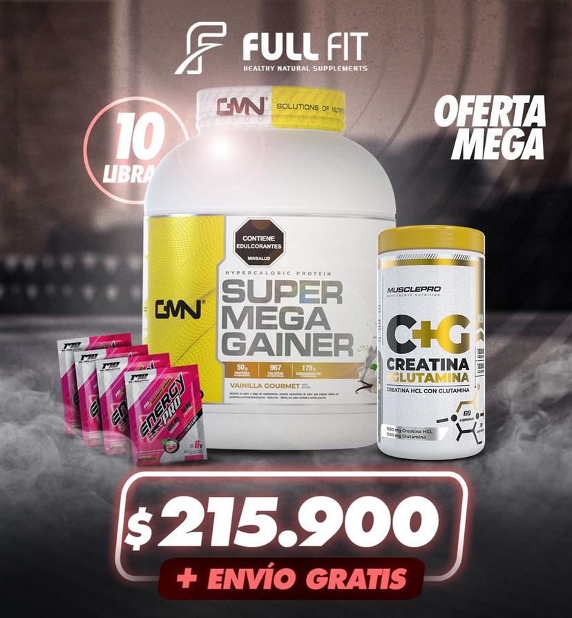 SUPER MEGA GAINER 10 LB CREATINA MP Y 4 ENERGYS 