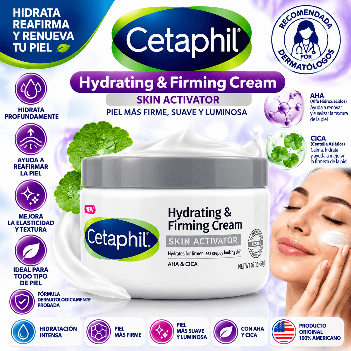Cetaphil Skin Activator Crema Hidratante y Reafirmante – AHA + CICA – 453 g