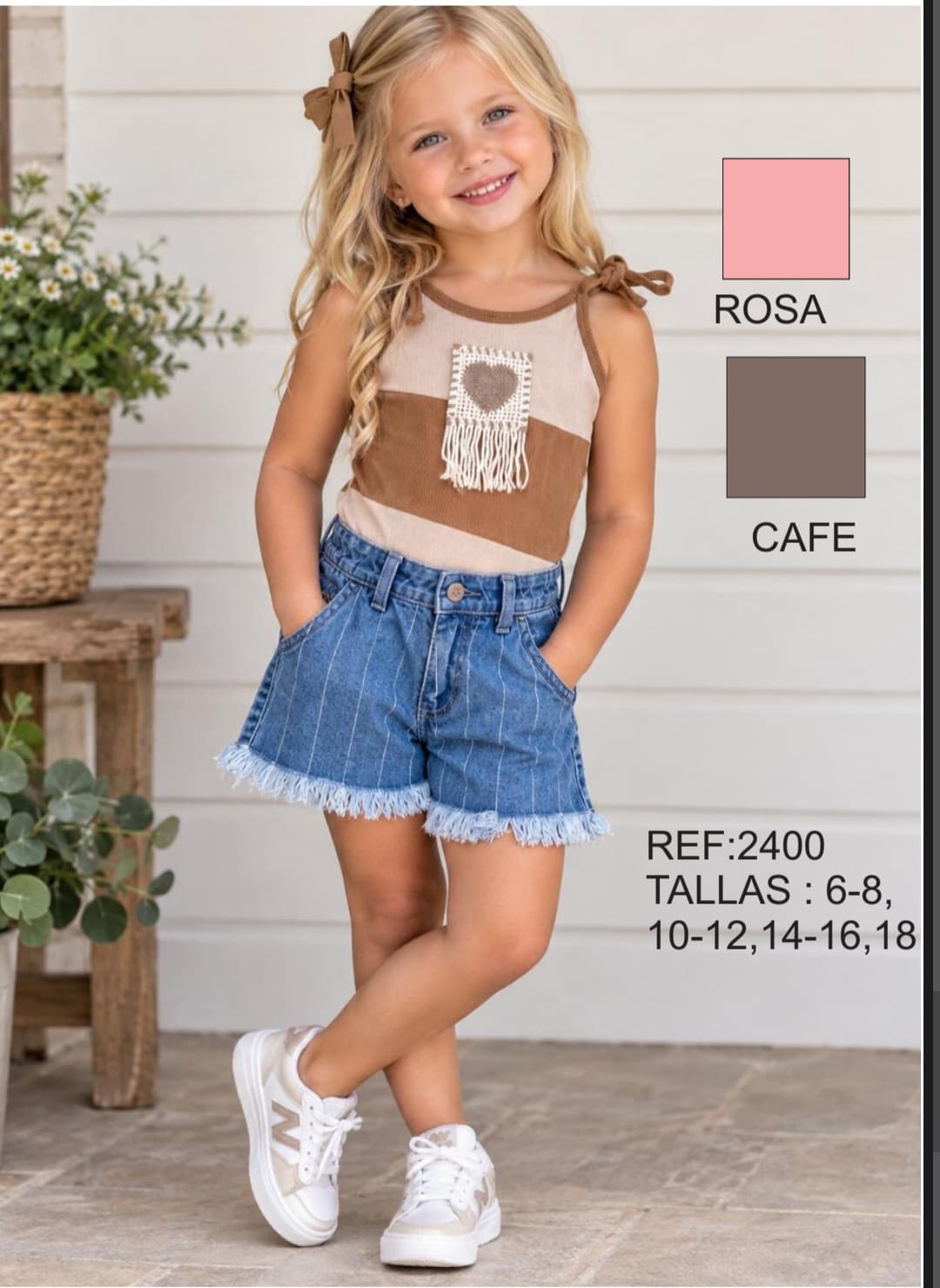 Conjunto Infantil de Top con Lazos y Short de Denim