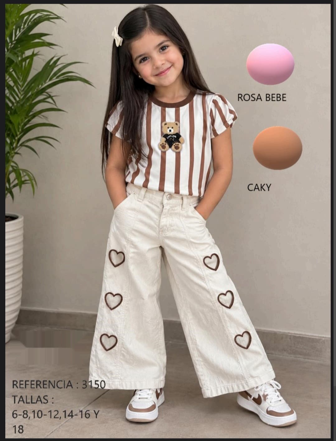 Conjunto Infantil de Camiseta a Rayas y Pantalón Ancho
