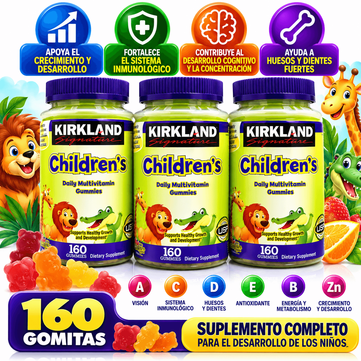 Kirkland Signature Multivitamínico Infantil Diario en Gomitas – 160 Gomitas